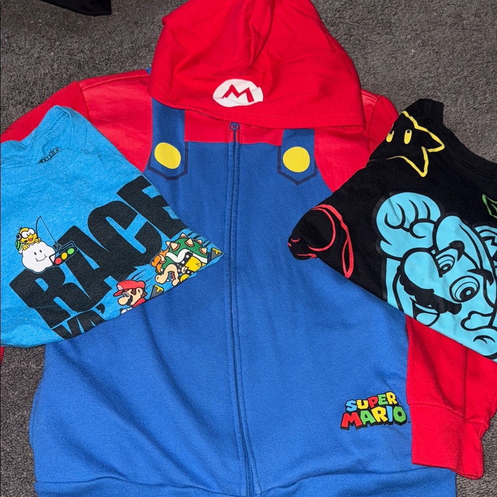 Nintendo Super Mario Red & Blue Kids Hooded Zip Sweatshirt